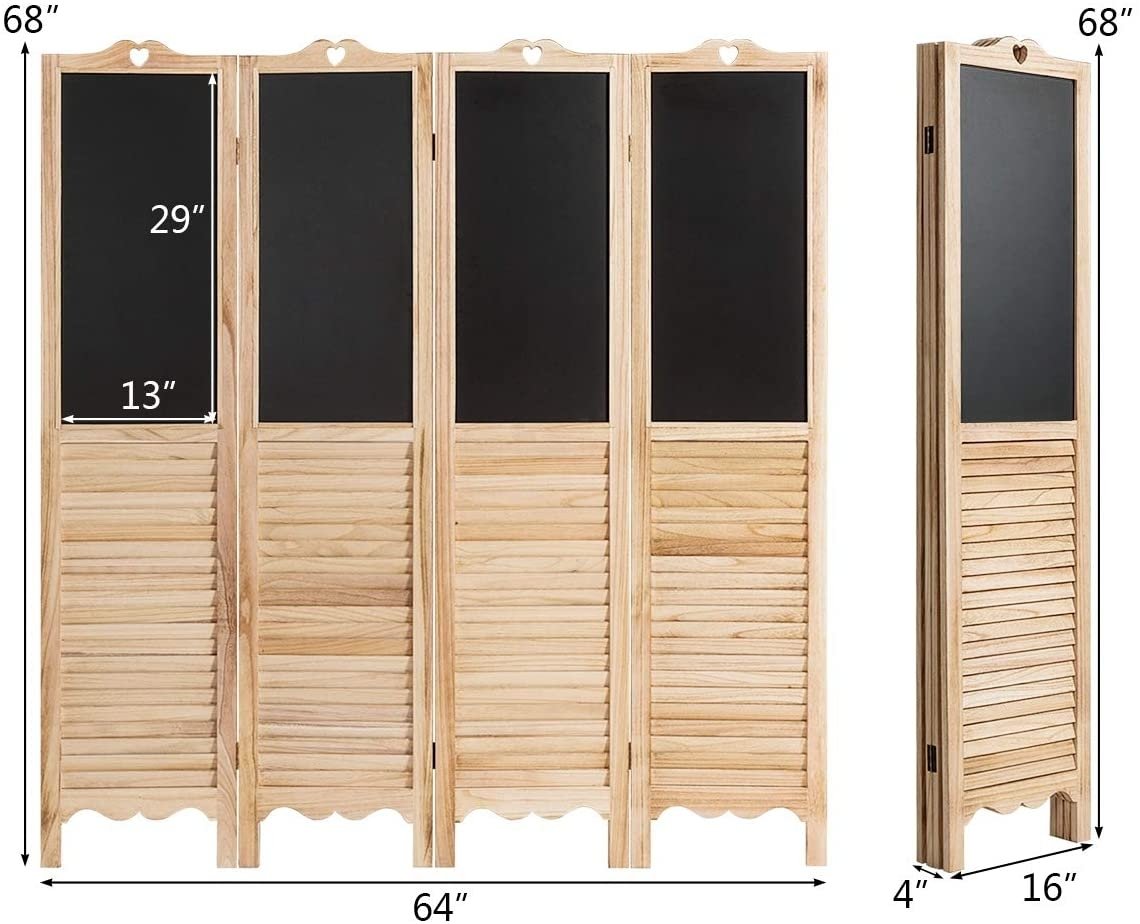 4-Panel Folding Privacy Room Divider Screen with Chalkboard , Natural at Gallery Canada