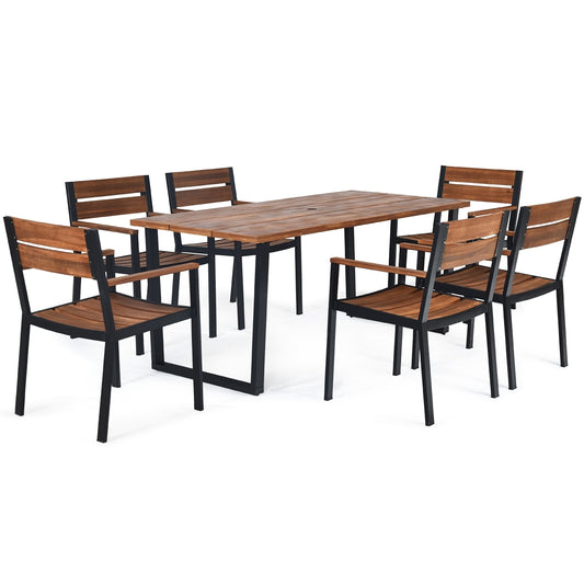 Patented 7-Piece Patio Dining Table Set, Natural Patio Dining Sets Natural at Gallery Canada
