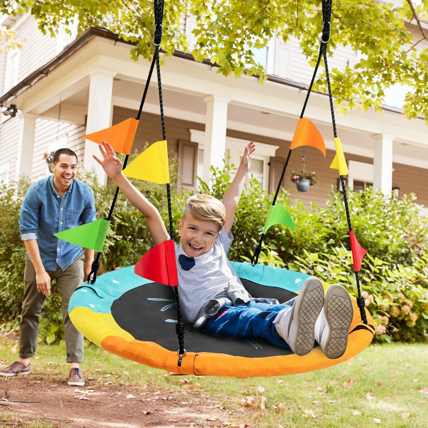 40 Inch Indoor Outdoor Flying Saucer Tree Swing with Hanging Strap, Orange - Gallery Canada