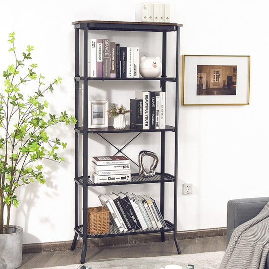 Industrial 5-Layer Bookshelf with Out-Stretched Legs, Rustic Brown - Gallery Canada
