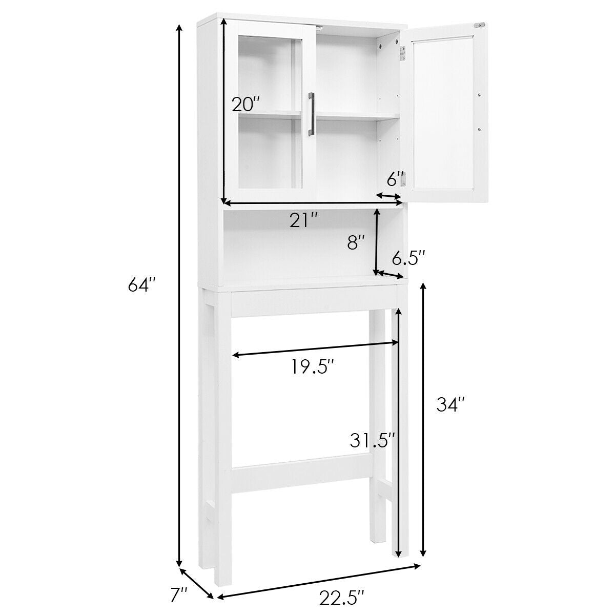 Over The Toilet Storage Cabinet, Tempered Glass Door, White Bathroom Etagere at Gallery Canada