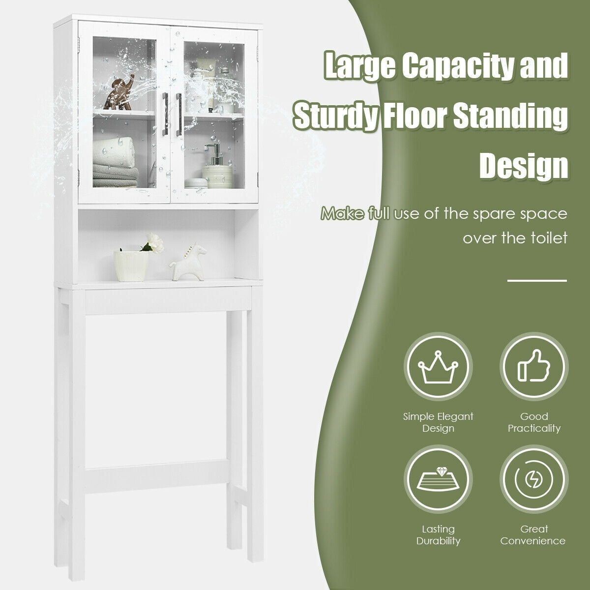 Over The Toilet Storage Cabinet, Tempered Glass Door, White Bathroom Etagere at Gallery Canada
