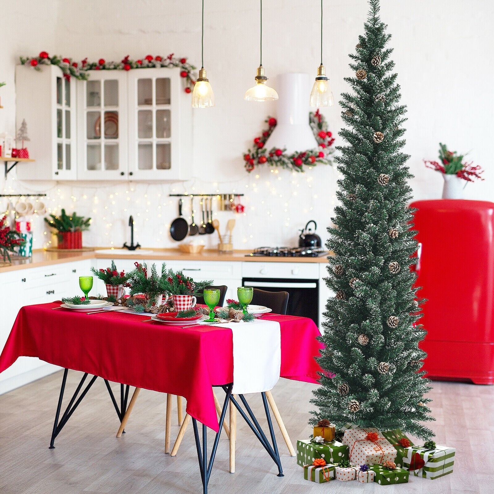 Artificial Pencil Christmas Tree With Pine Cones, 7 ft, Green Christmas Tree at Gallery Canada