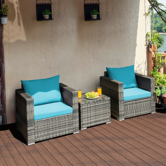 3-Piece Patio Rattan Bistro Sofa Set, Turquoise Patio Conversation Sets Turquoise at Gallery Canada