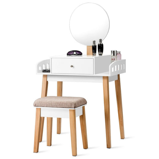 Wooden Makeup Dressing Mirror Table Set with Drawer - Gallery Canada