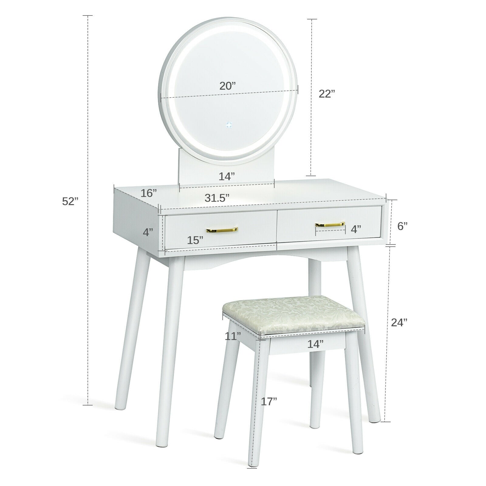Vanity Dressing Table Set with 3 Lighting Modes Makeup Vanities at Gallery Canada