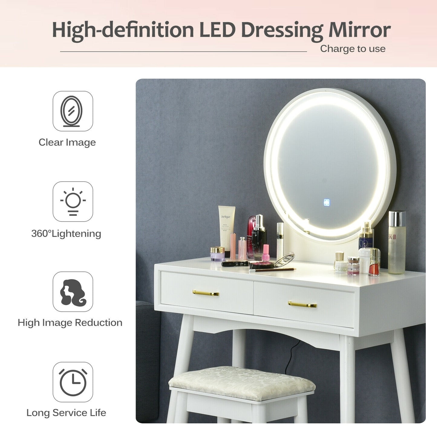 Vanity Dressing Table Set with 3 Lighting Modes Makeup Vanities at Gallery Canada
