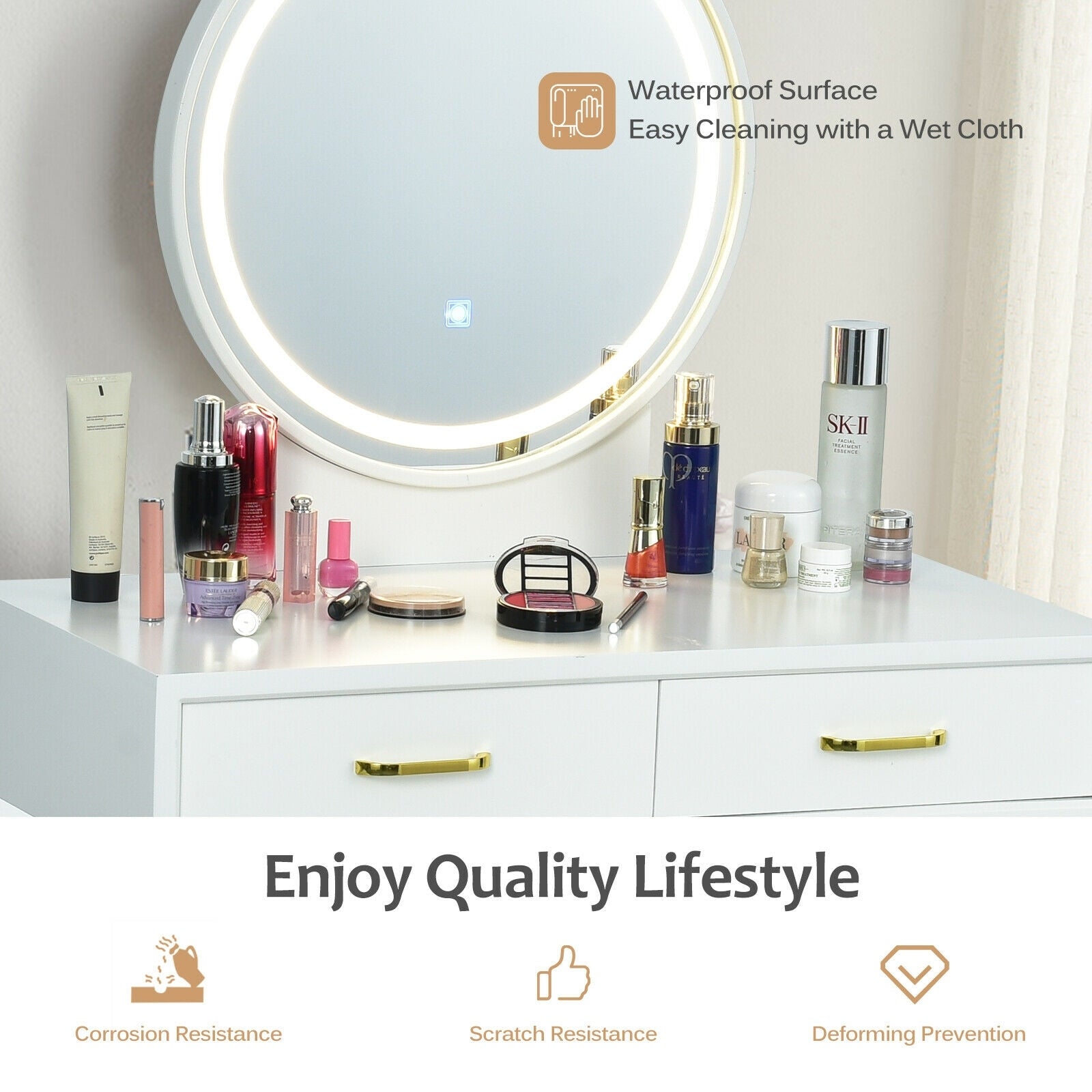 Vanity Dressing Table Set with 3 Lighting Modes Makeup Vanities at Gallery Canada