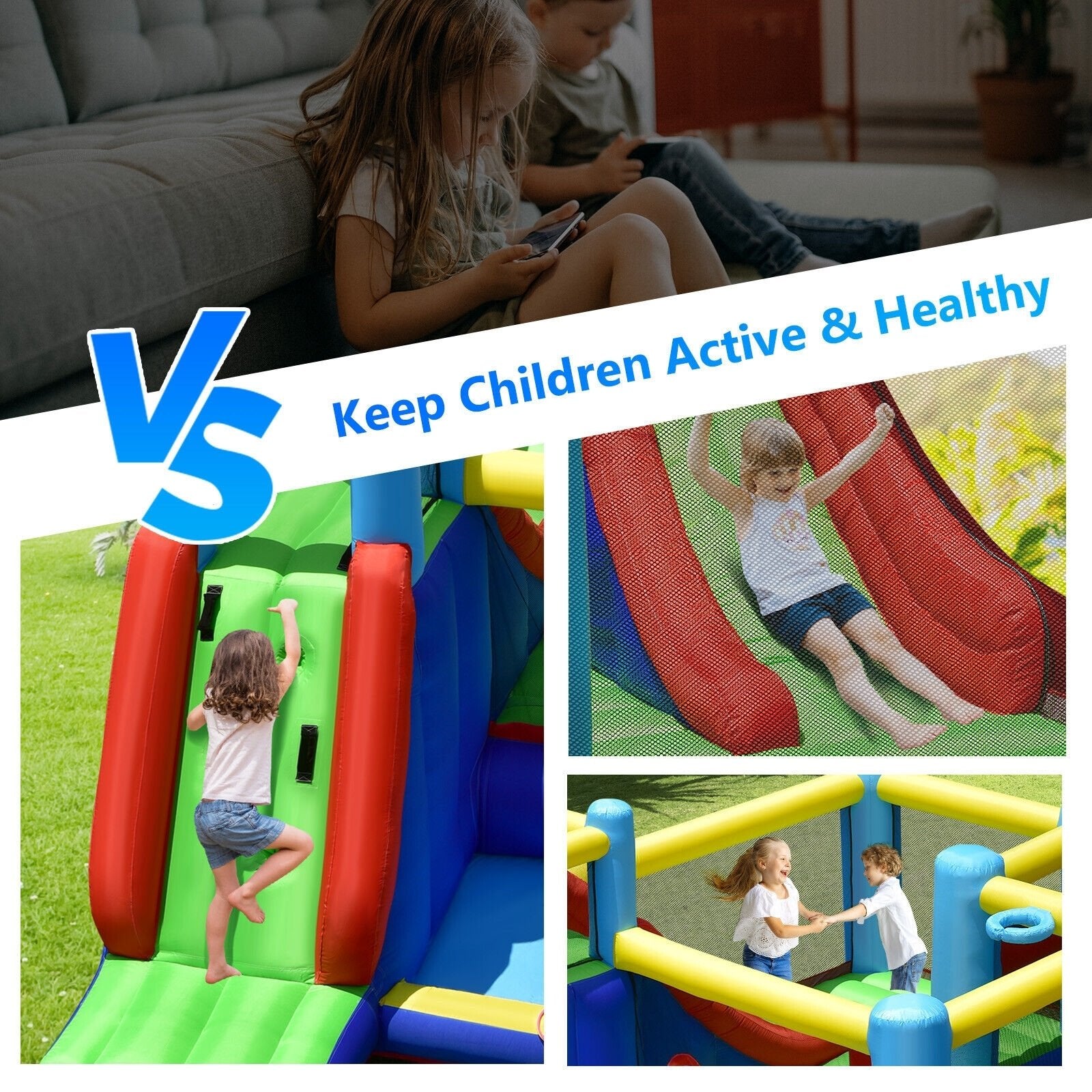 8-in-1 Kids Inflatable Bounce House with Slide without Blower - Gallery Canada