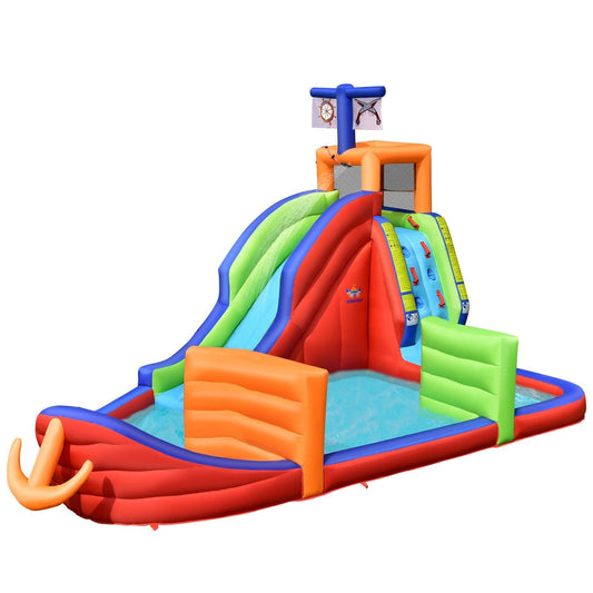 6-in-1 Kids Pirate Ship Water Slide Inflatable Bounce House with Water Guns Without Blower - Gallery Canada