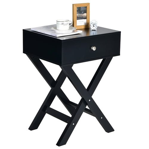 Modern X-Shaped Nightstand with Drawer for Living Room Bedroom, Black