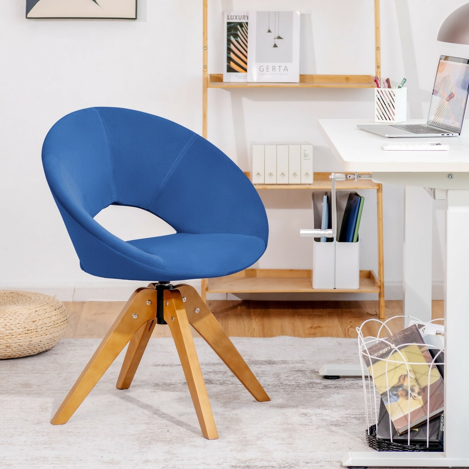 Swivel Accent Chair with Oversized Upholstered Seat for Home Office, Blue - Gallery Canada