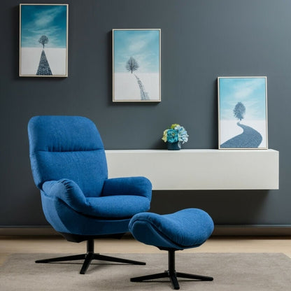 Upholstered Swivel Lounge Chair with Ottoman and Rocking Footstool, Blue - Gallery Canada