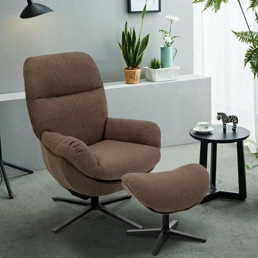 Upholstered Swivel Lounge Chair with Ottoman and Rocking Footstool, Brown - Gallery Canada