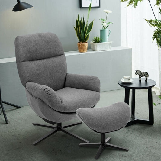 Upholstered Swivel Lounge Chair with Ottoman and Rocking Footstool, Gray - Gallery Canada