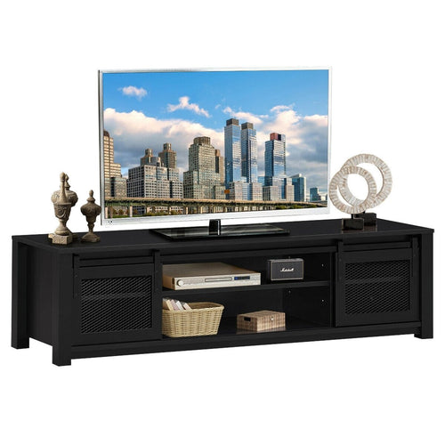 TV Stand Entertainment Center for TV's up to 65 Inch with Cable Management and Adjustable Shelf, Black