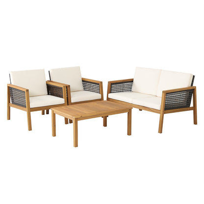 4 Piece Patio Rattan Furniture Set, Removable Cushions, White Patio Conversation Sets White at Gallery Canada