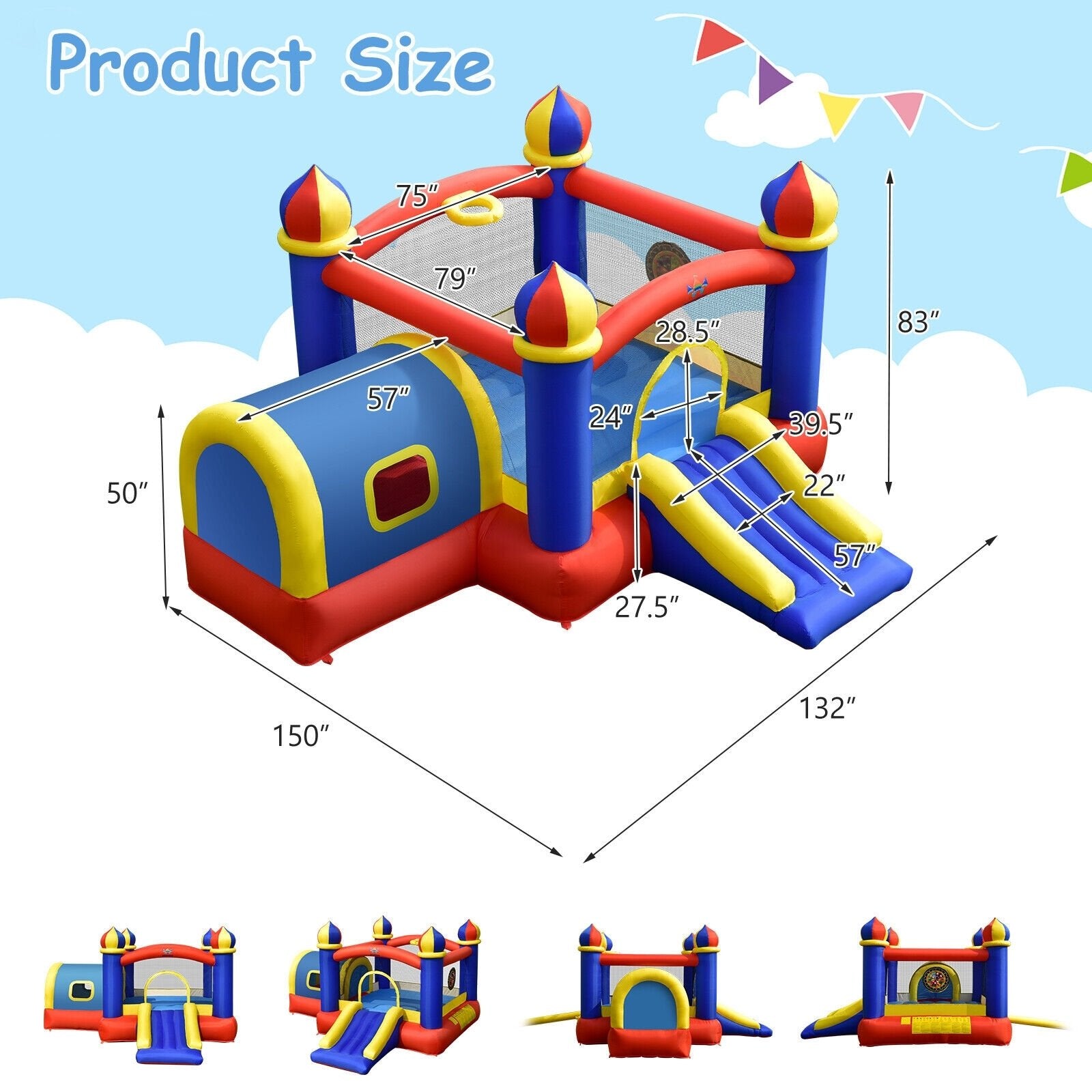 Inflatable Castle Kids Bounce House with Slide Jumping, Multicolor - Gallery Canada