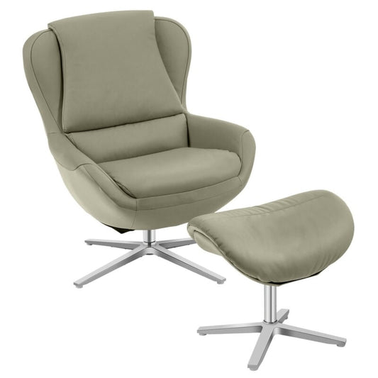 360°  Swivel Leather Lounge Chair with Ottoman and Aluminum Alloy Base, Gray - Gallery Canada