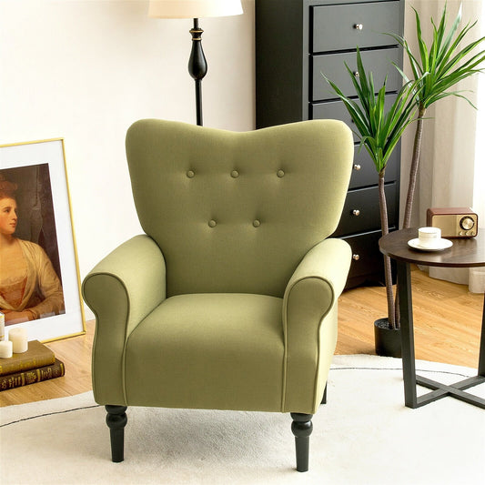 Modern Accent Chair with Tufted Backrest and Rubber Wood Avocado Legs, Green - Gallery Canada