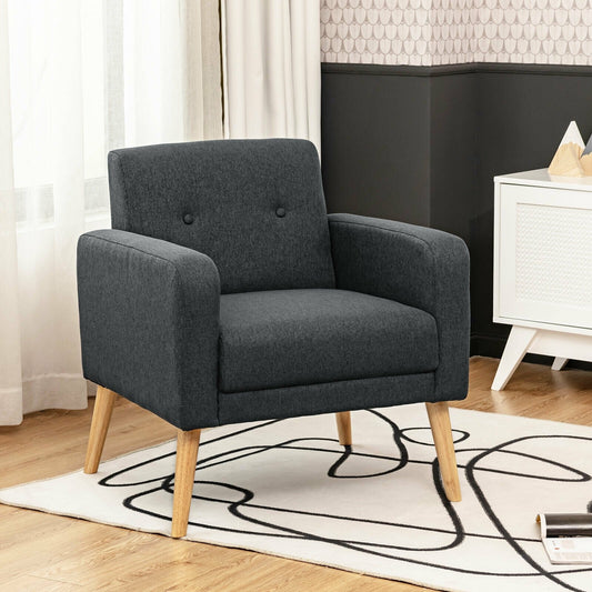 Upholstered Linen Fabric Accent Chair with Stable Rubber Wood Legs, Gray - Gallery Canada