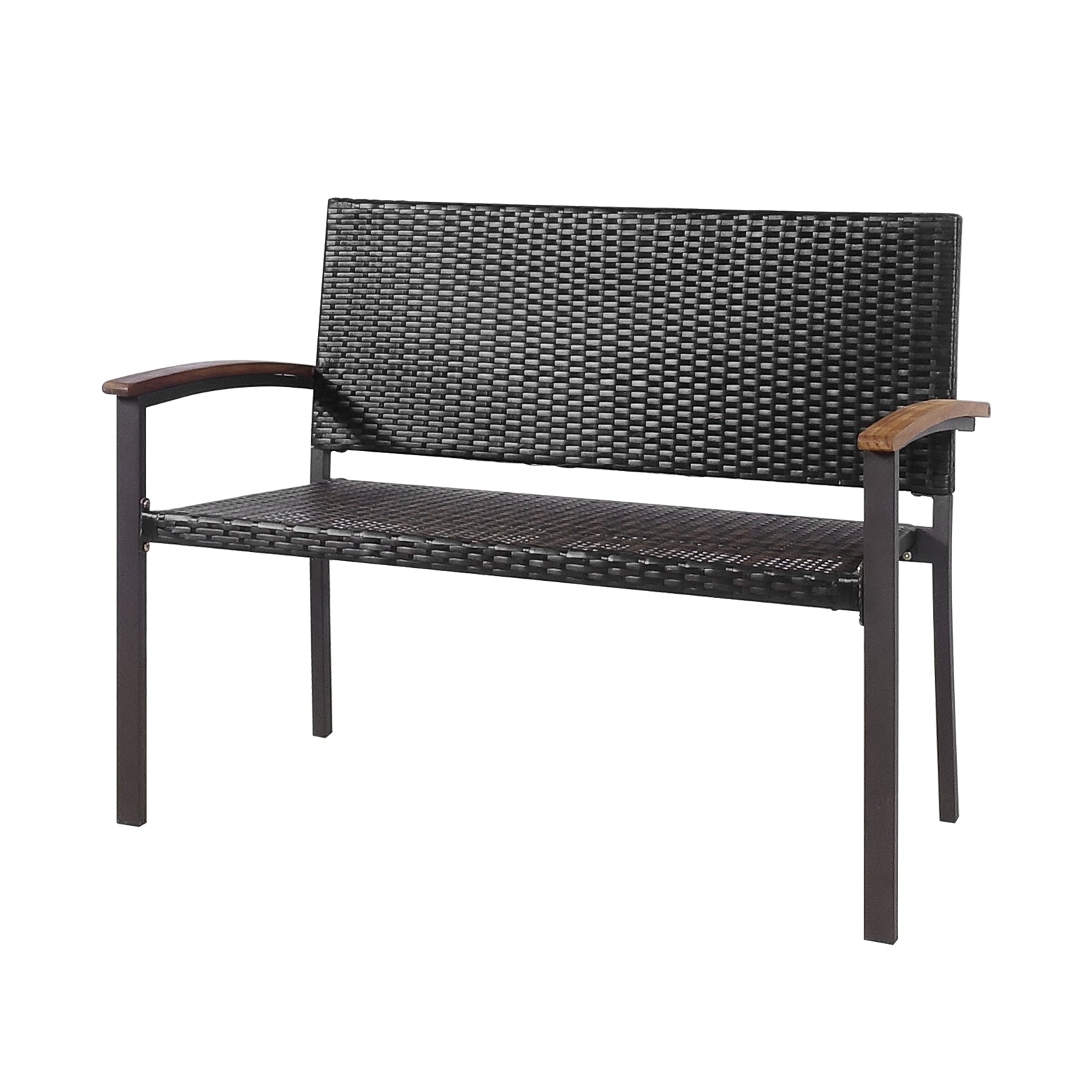 Patio Rattan Wicker Bench with Armrest for Garden, Black Outdoor Benches at Gallery Canada