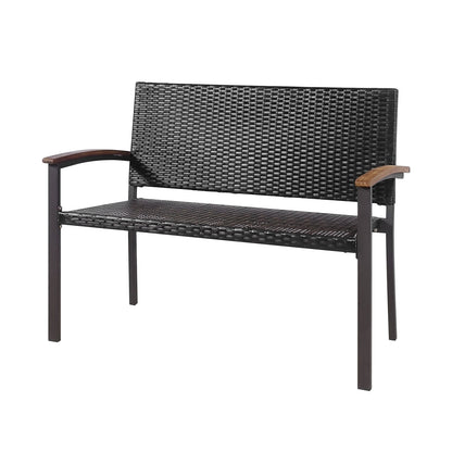 Patio Rattan Wicker Bench With Armrest, Mix Brown Outdoor Benches Mix Brown at Gallery Canada