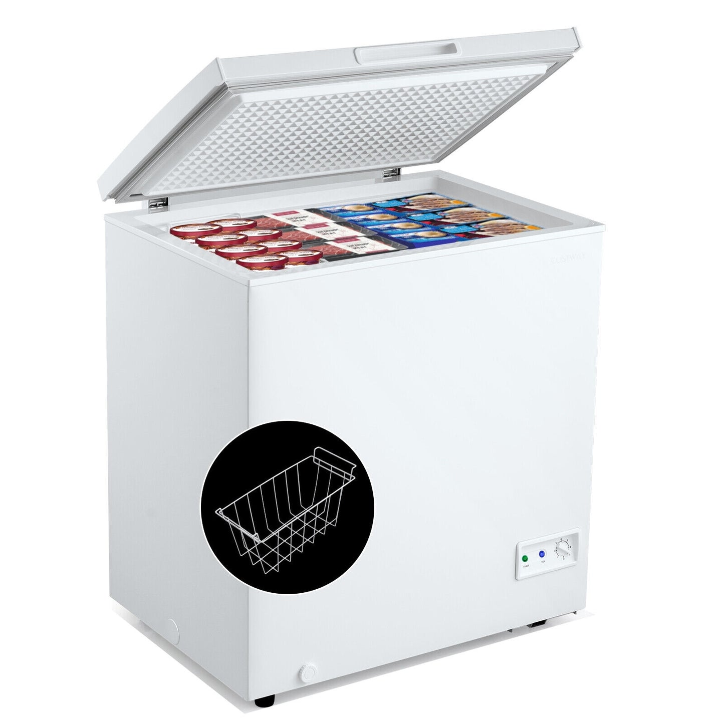 3.5/5 Cu.ft Compact Chest Freezer, Removable Storage Basket, White