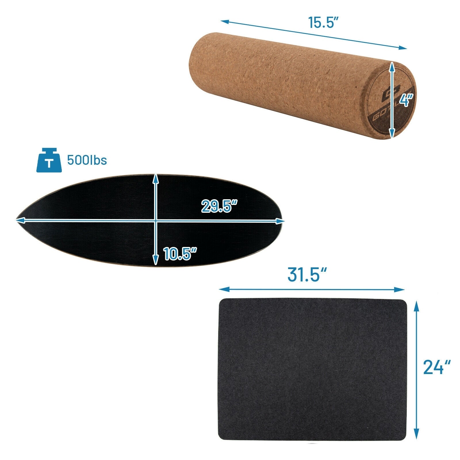 Wooden Balance Board Trainer Wobble Roller for Exercise Sports Training, Black Yoga Accessories at Gallery Canada