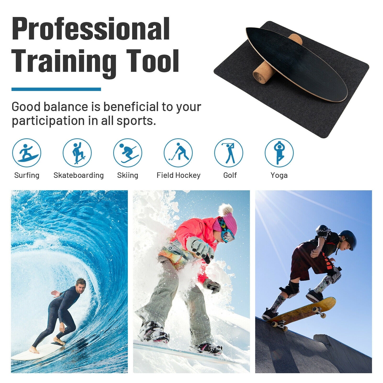 Wooden Balance Board Trainer Wobble Roller for Exercise Sports Training, Black Yoga Accessories at Gallery Canada