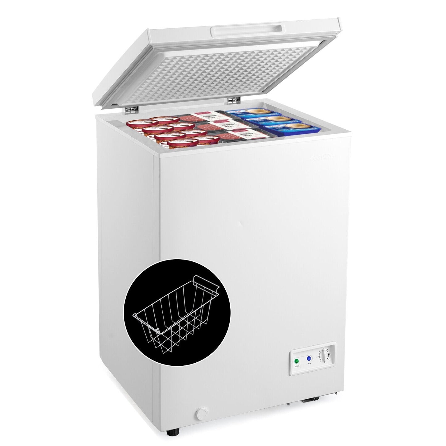 3.5/5 Cu.ft Compact Chest Freezer with Removable Storage Basket-3.5 Cubic, White Freezers 3.5 Cubic Feet at Gallery Canada