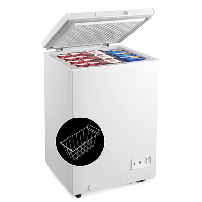 3.5 Cu.ft Compact Chest Freezer, Removable Storage Basket, White Freezers White at Gallery Canada