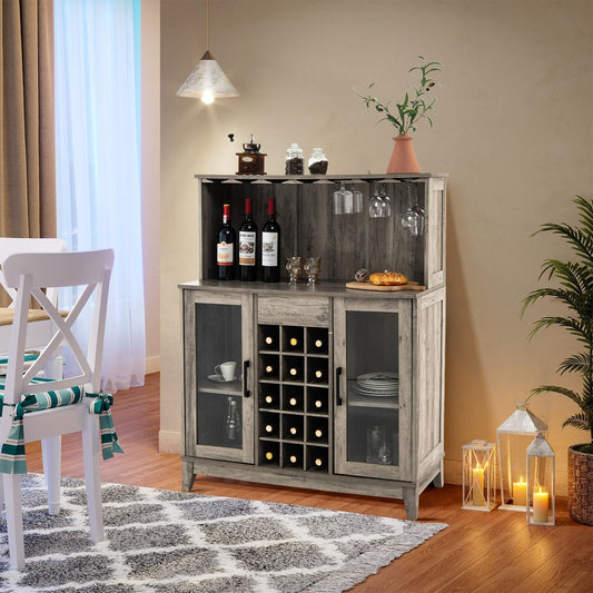 Storage Bar Cabinet with Framed Tempered Glass Door, Gray - Gallery Canada