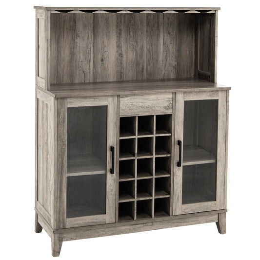 Storage Bar Cabinet with Framed Tempered Glass Door, Gray - Gallery Canada
