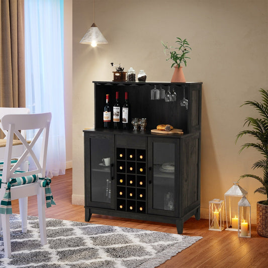 Storage Bar Cabinet with Framed Tempered Glass Door, Black - Gallery Canada