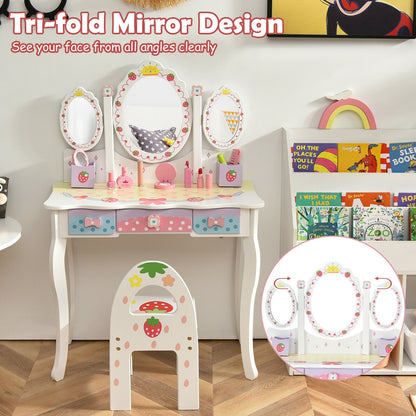 Kids Vanity Princess Makeup Dressing Table Chair Set with Tri-fold Mirror, White Kids Vanities at Gallery Canada