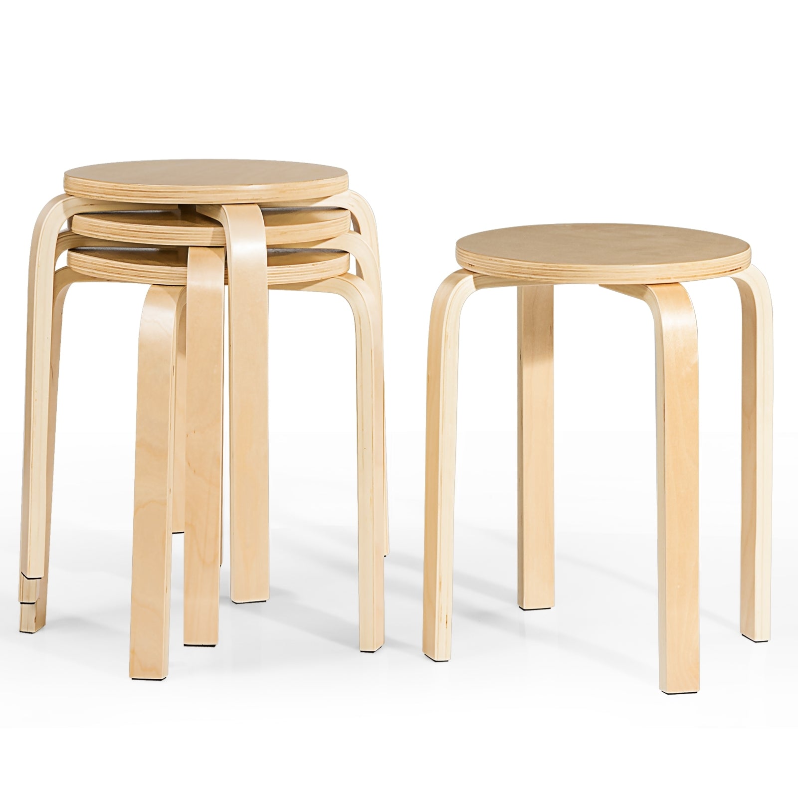 Set of 4 18 Inch Wood Home Backless Dining Chairs, Natural Dining Chairs at Gallery Canada