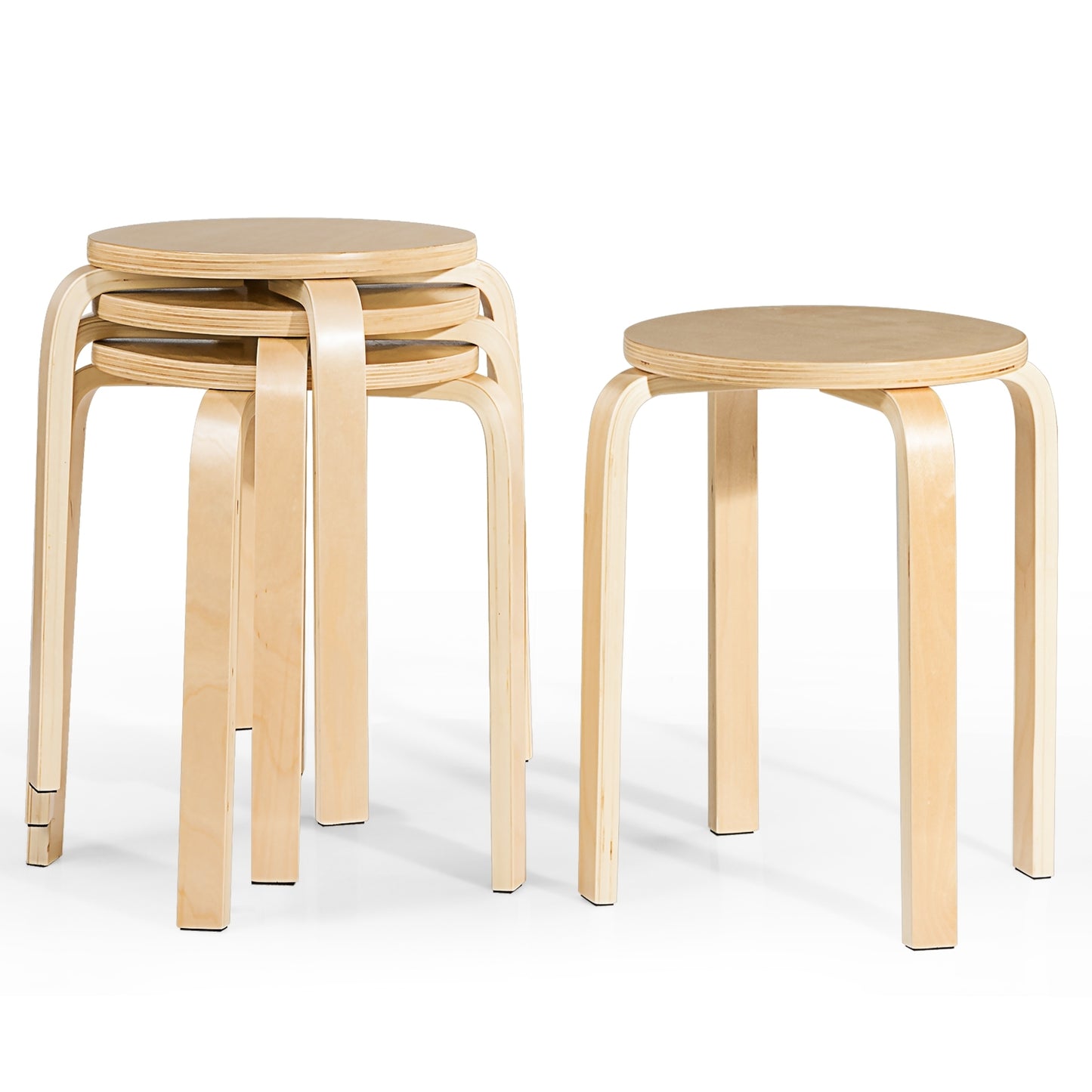 Set of 4 18 Inch Wood Home Backless Dining Chairs, Natural Dining Chairs at Gallery Canada