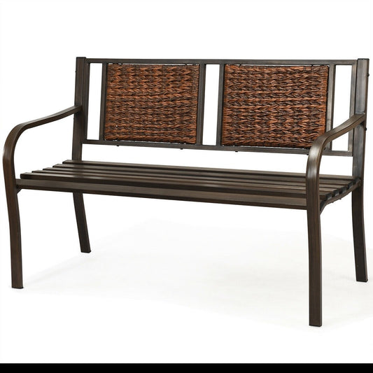 Outdoor Porch Furniture Patio Garden Bench Steel Frame Rattan, Bronze - Gallery Canada
