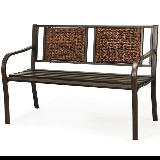 Outdoor Patio Garden Bench, Steel Frame Rattan, Bronze Outdoor Benches Bronze at Gallery Canada