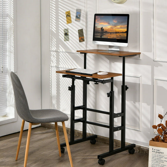 Height Adjustable Mobile Standing Desk with rolling wheels for office and home, Walnut - Gallery Canada
