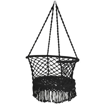 Hanging Hammock Chair Macrame Swing Hand Woven Cotton Backrest, Black - Gallery Canada