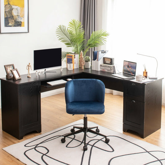 Armless Adjustable Swivel Velvet Home Office Leisure Vanity Chair, Blue - Gallery Canada