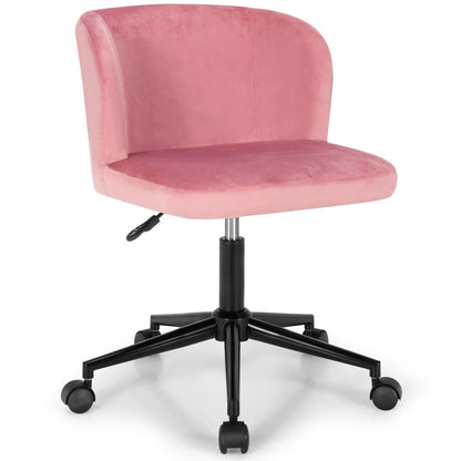 Armless Adjustable Swivel Velvet Home Office Leisure Vanity Chair, Pink - Gallery Canada