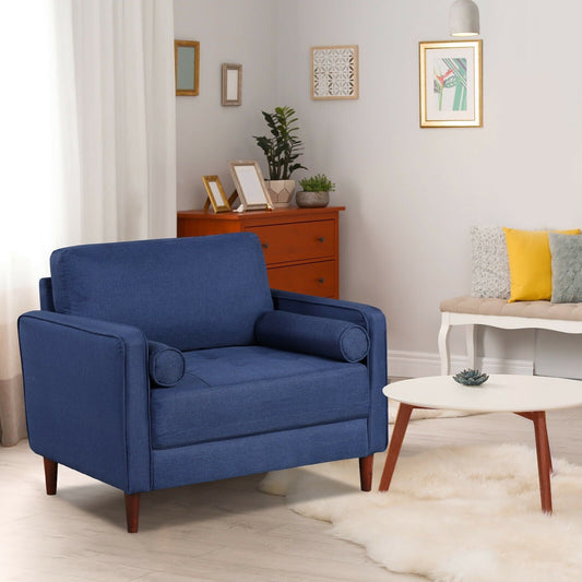 Accent Oversized Linen Club Armchair with Pillows and Rubber Wood Legs, Navy - Gallery Canada