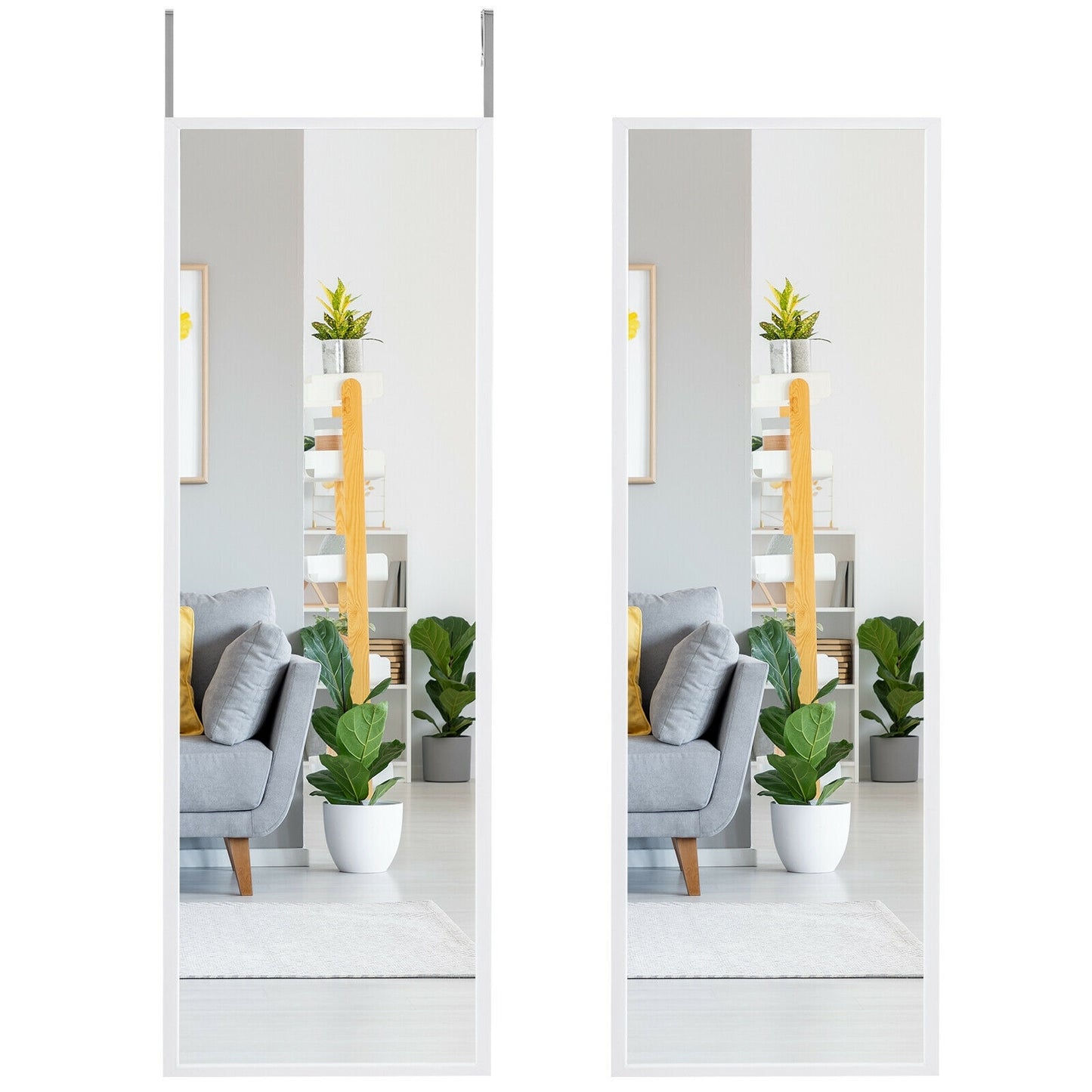 Full Length Metal Door Mirror with Adjustable Hook, White Wall Mirrors White at Gallery Canada