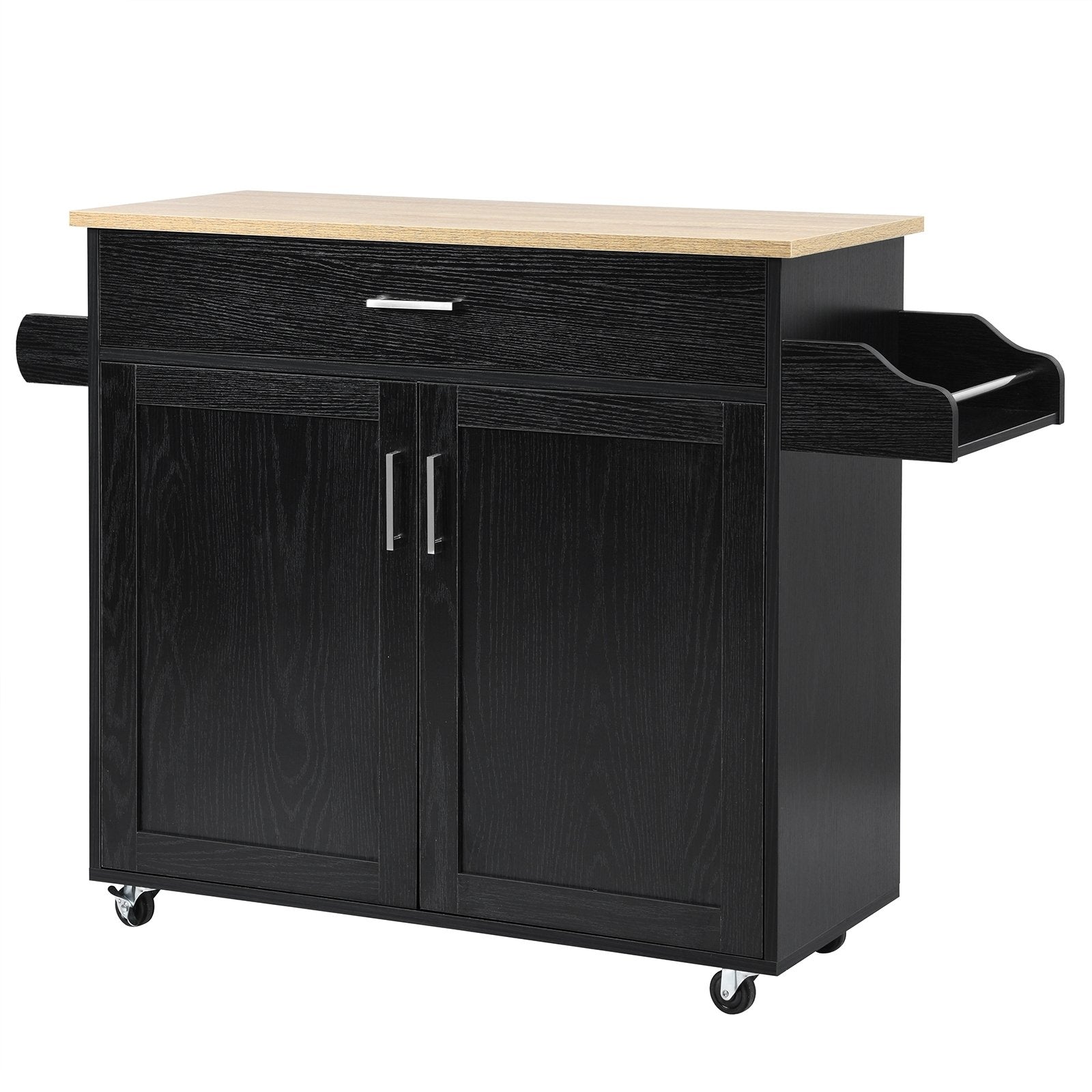 Rolling Kitchen Island Cart with Towel and Spice Rack, Black - Gallery Canada