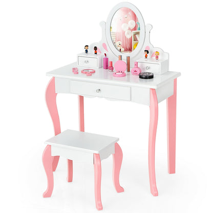 Kids Vanity Princess Makeup Dressing Table Stool Set with Mirror and Drawer, White Kids Vanities White at Gallery Canada
