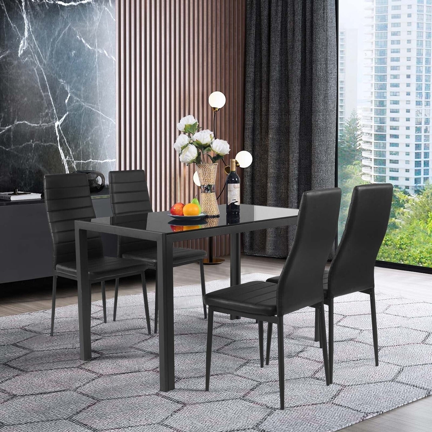4 Pieces Modern Leather Dinning Chairs Set with Metal Frame Dining Chairs at Gallery Canada