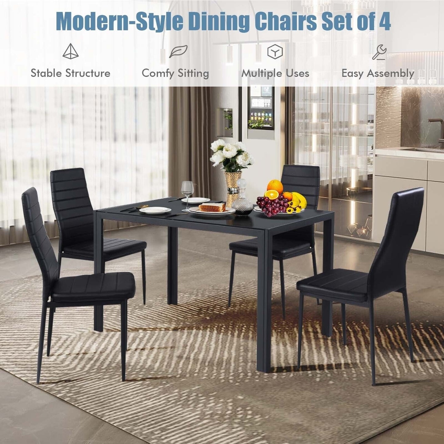 4 Pieces Modern Leather Dinning Chairs Set with Metal Frame Dining Chairs at Gallery Canada